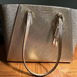 Brand New Michael Kors Metallic Gold Tote with Gold Wallet